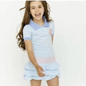Lola + The Boys Girls Blue Polo Ruffle Dress Smiley Face - Size 6T